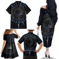 Skoll and Hati Viking Wolfs Family Matching Off Shoulder Long Sleeve Dress and Hawaiian Shirt - Wonder Print Shop