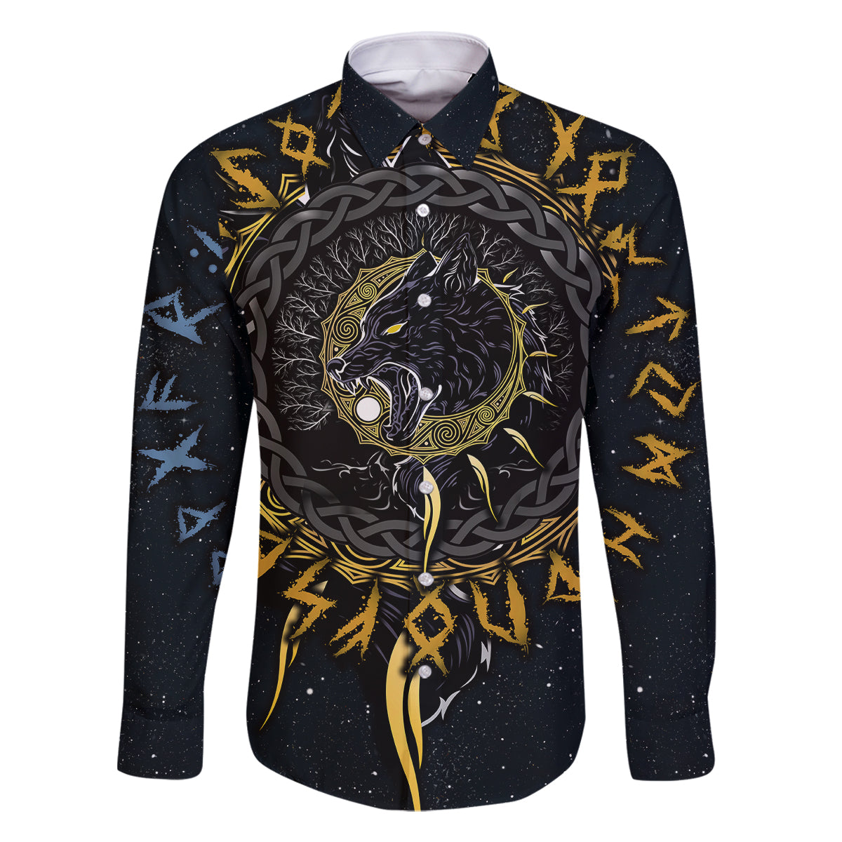 Skoll and Hati Viking Wolfs Family Matching Off Shoulder Long Sleeve Dress and Hawaiian Shirt - Wonder Print Shop