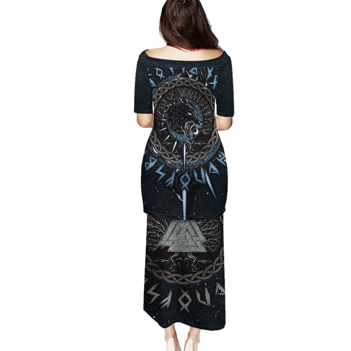 Skoll and Hati Viking Wolfs Family Matching Puletasi Dress and Hawaiian Shirt - Wonder Print Shop