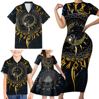 Skoll and Hati Viking Wolfs Family Matching Short Sleeve Bodycon Dress and Hawaiian Shirt - Wonder Print Shop