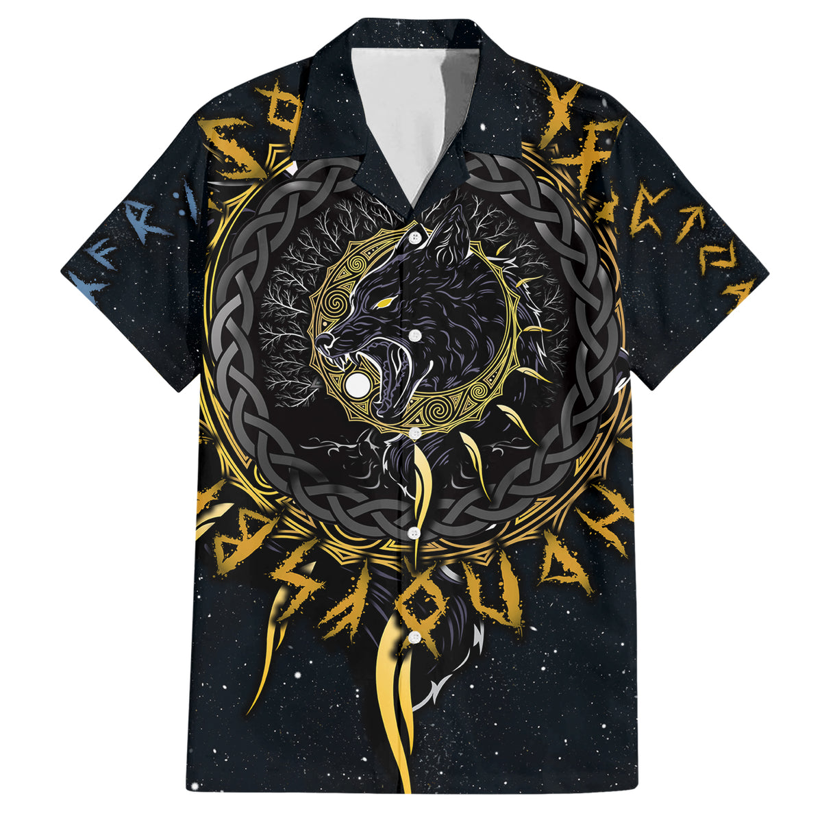 Skoll and Hati Viking Wolfs Family Matching Short Sleeve Bodycon Dress and Hawaiian Shirt - Wonder Print Shop