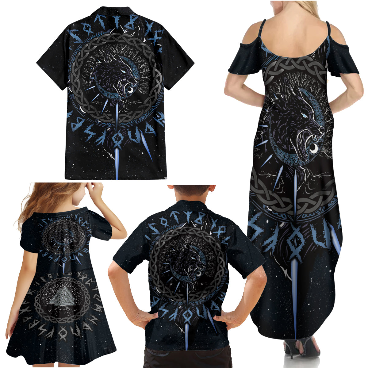 Skoll and Hati Viking Wolfs Family Matching Summer Maxi Dress and Hawaiian Shirt - Wonder Print Shop