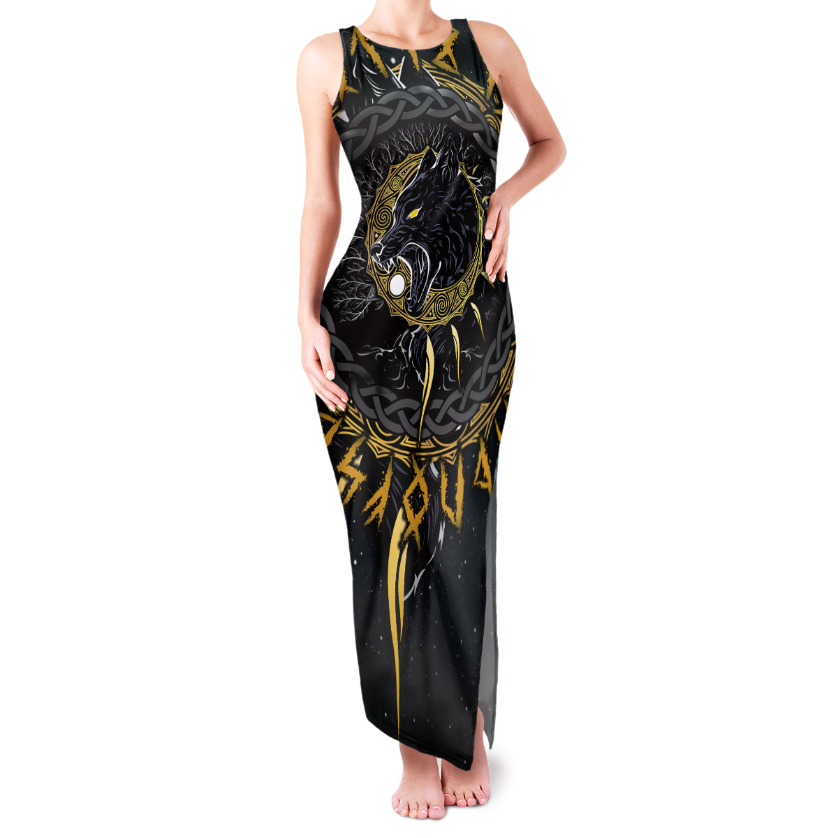 Skoll and Hati Viking Wolfs Family Matching Tank Maxi Dress and Hawaiian Shirt - Wonder Print Shop