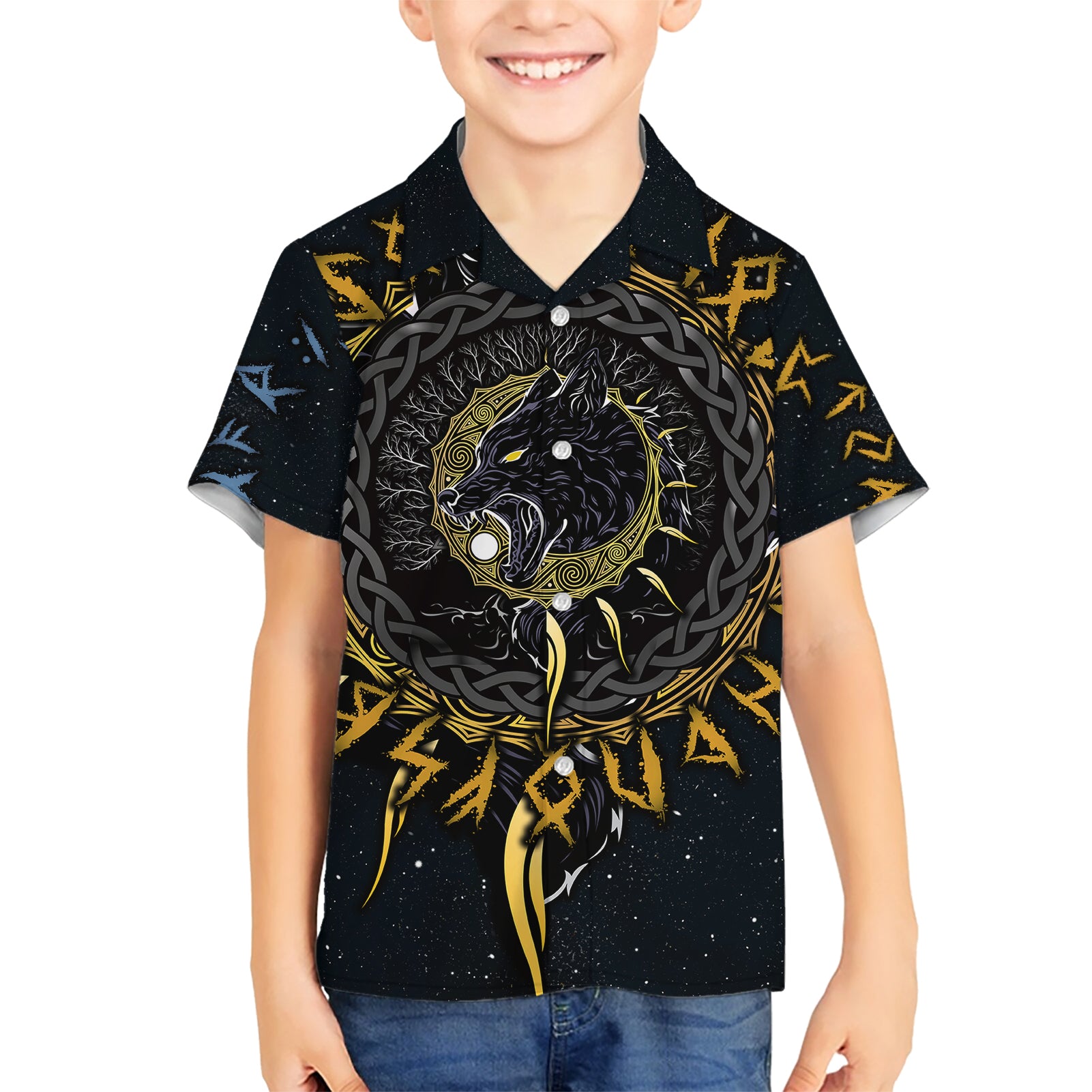 Skoll and Hati Viking Wolfs Kid Hawaiian Shirt - Wonder Print Shop