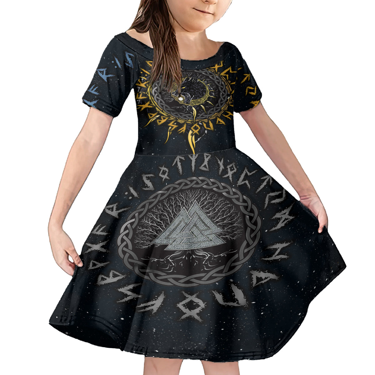 Skoll and Hati Viking Wolfs Kid Short Sleeve Dress - Wonder Print Shop