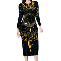 Skoll and Hati Viking Wolfs Long Sleeve Bodycon Dress - Wonder Print Shop