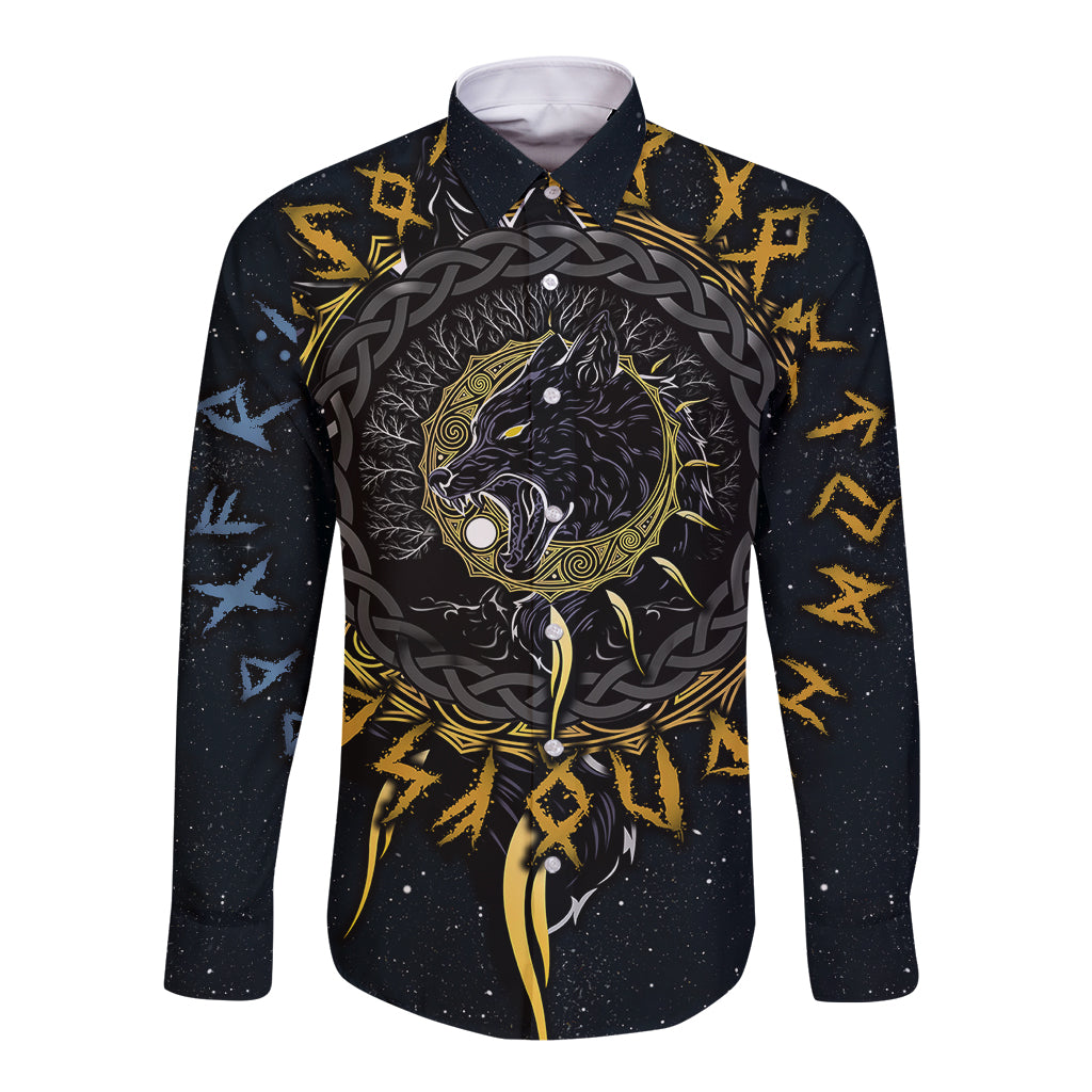 Skoll and Hati Viking Wolfs Long Sleeve Button Shirt - Wonder Print Shop