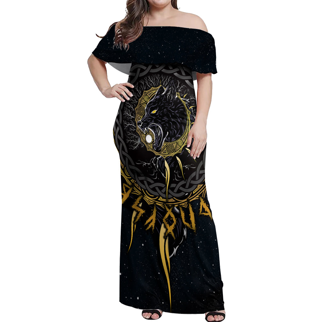 Skoll and Hati Viking Wolfs Off Shoulder Maxi Dress - Wonder Print Shop