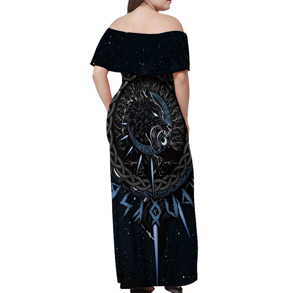 Skoll and Hati Viking Wolfs Off Shoulder Maxi Dress - Wonder Print Shop