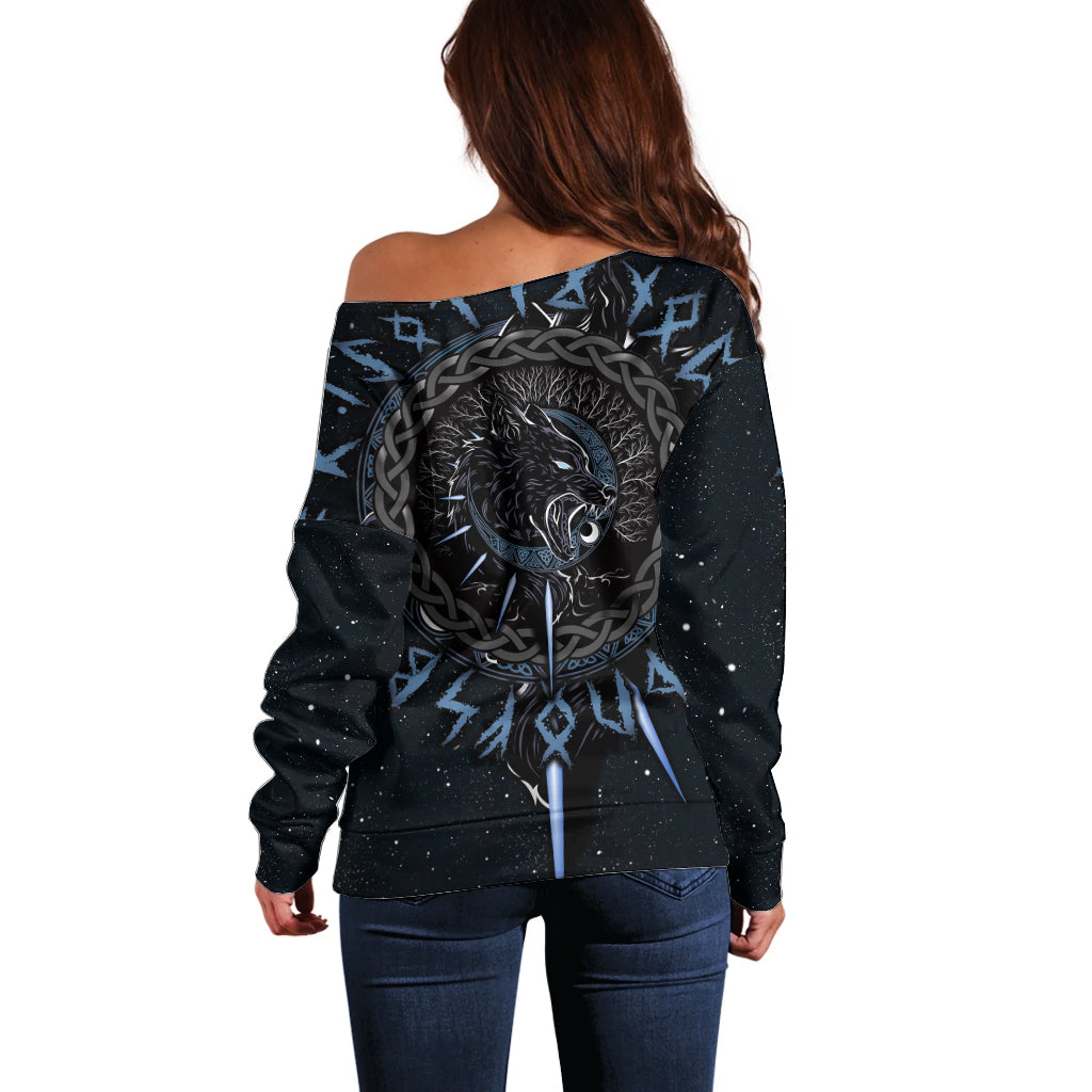 Skoll and Hati Viking Wolfs Off Shoulder Sweater - Wonder Print Shop