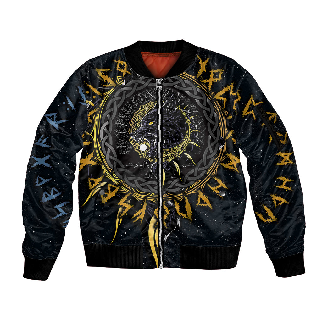 Skoll and Hati Viking Wolfs Sleeve Zip Bomber Jacket - Wonder Print Shop