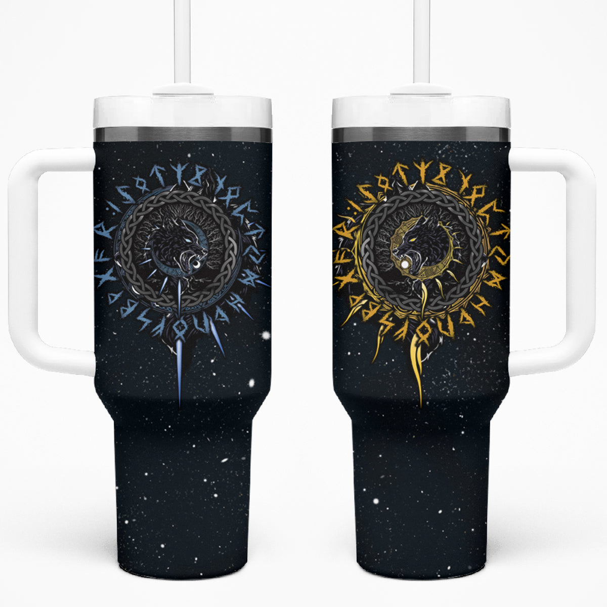 Skoll and Hati Viking Wolfs Tumbler With Handle - Wonder Print Shop