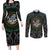 Viking Couples Matching Long Sleeve Bodycon Dress and Long Sleeve Button Shirts Sleipnir symbol and viking pattern art - Wonder Print Shop