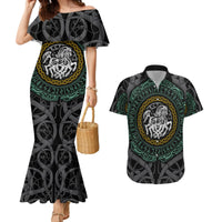 Viking Couples Matching Mermaid Dress and Hawaiian Shirt Sleipnir symbol and viking pattern art - Wonder Print Shop