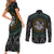 Viking Couples Matching Short Sleeve Bodycon Dress and Long Sleeve Button Shirts Sleipnir symbol and viking pattern art - Wonder Print Shop