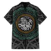 Viking Family Matching Long Sleeve Bodycon Dress and Hawaiian Shirt Sleipnir symbol and viking pattern art - Wonder Print Shop