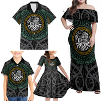 Viking Family Matching Off Shoulder Maxi Dress and Hawaiian Shirt Sleipnir symbol and viking pattern art - Wonder Print Shop