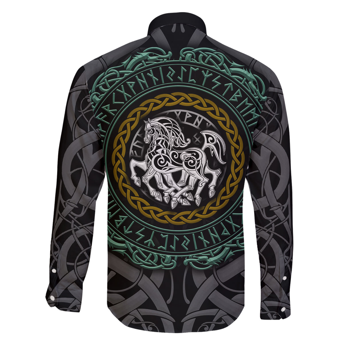 Viking Family Matching Off Shoulder Maxi Dress and Hawaiian Shirt Sleipnir symbol and viking pattern art - Wonder Print Shop