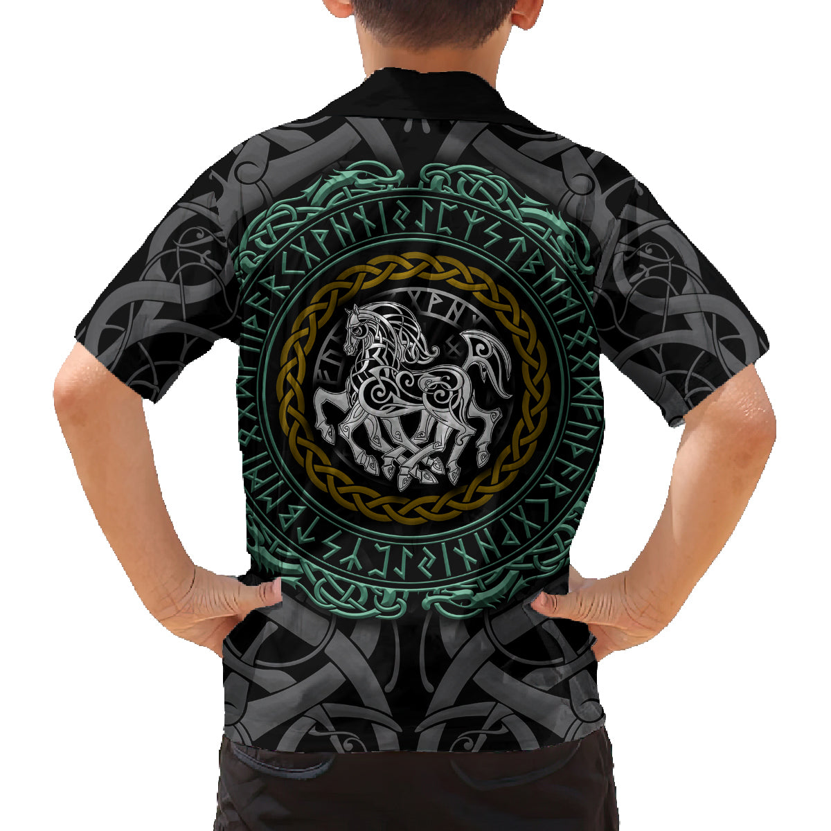 Viking Family Matching Puletasi Dress and Hawaiian Shirt Sleipnir symbol and viking pattern art - Wonder Print Shop