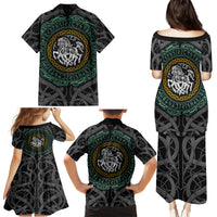 Viking Family Matching Puletasi Dress and Hawaiian Shirt Sleipnir symbol and viking pattern art - Wonder Print Shop