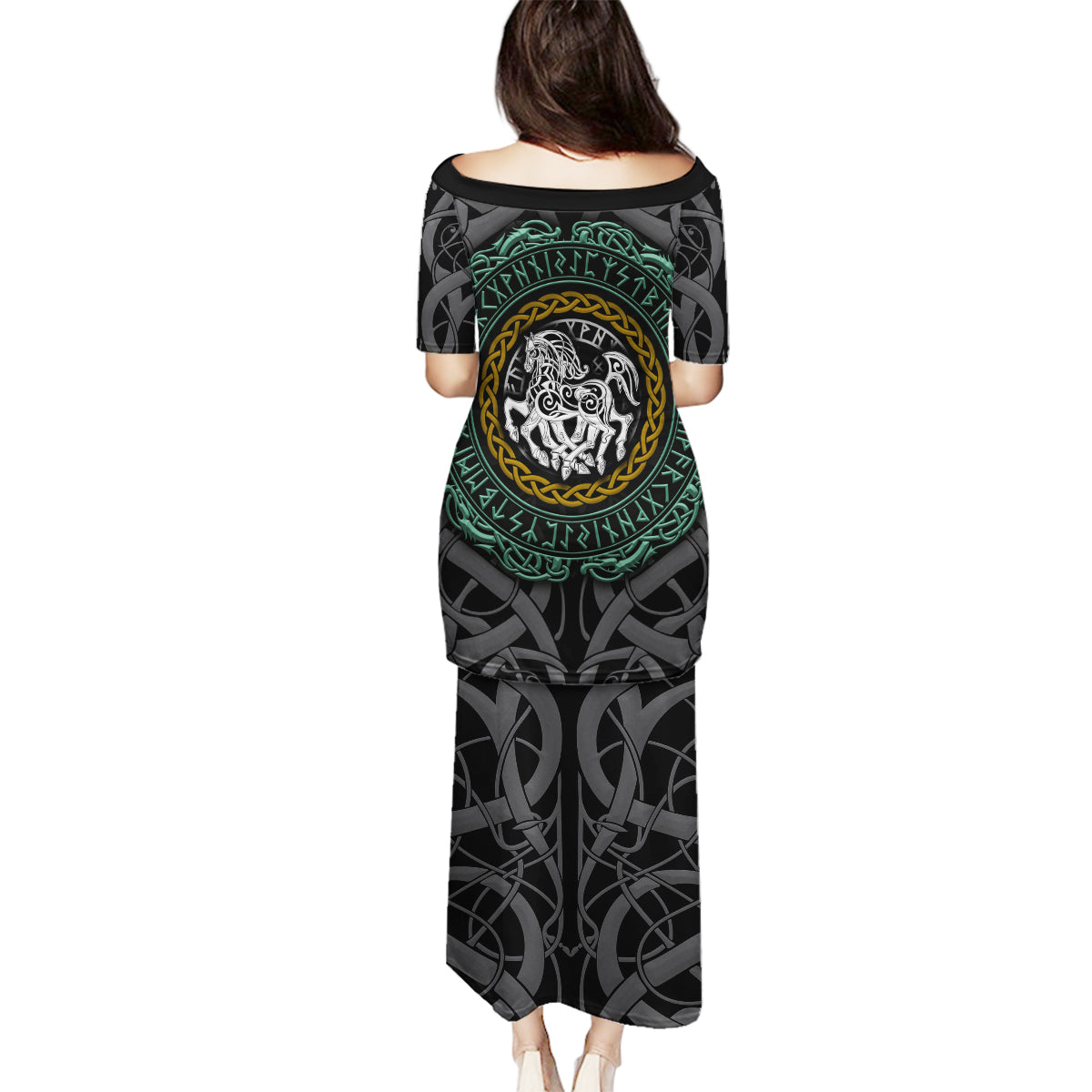 Viking Family Matching Puletasi Dress and Hawaiian Shirt Sleipnir symbol and viking pattern art - Wonder Print Shop