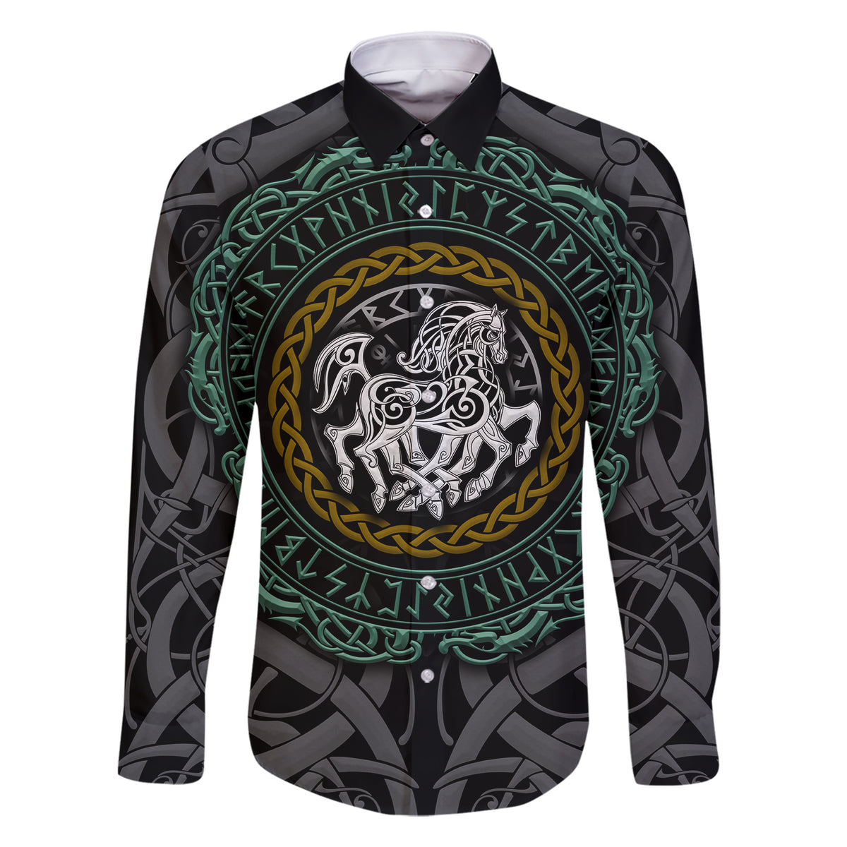 Viking Family Matching Short Sleeve Bodycon Dress and Hawaiian Shirt Sleipnir symbol and viking pattern art - Wonder Print Shop