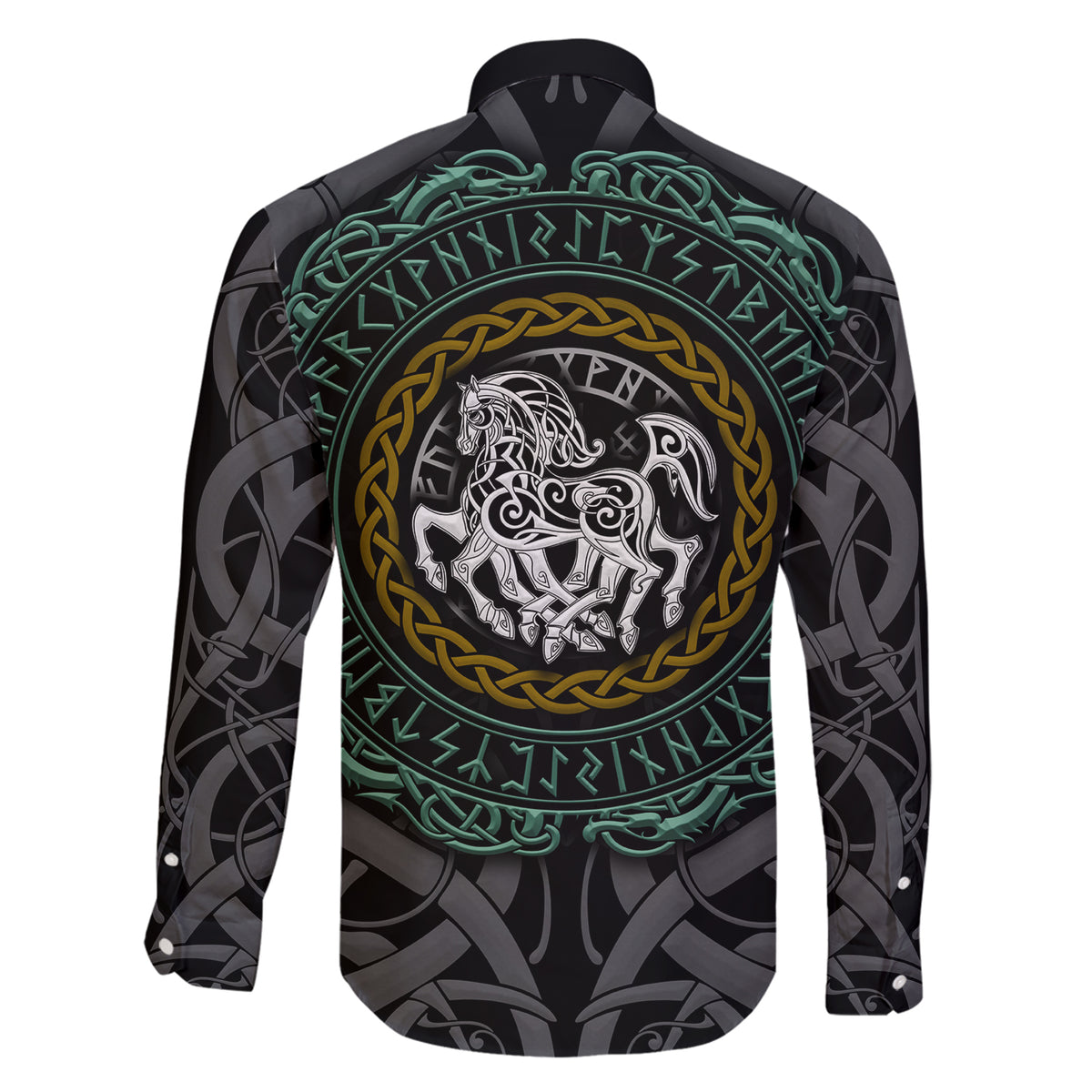 Viking Family Matching Short Sleeve Bodycon Dress and Hawaiian Shirt Sleipnir symbol and viking pattern art - Wonder Print Shop