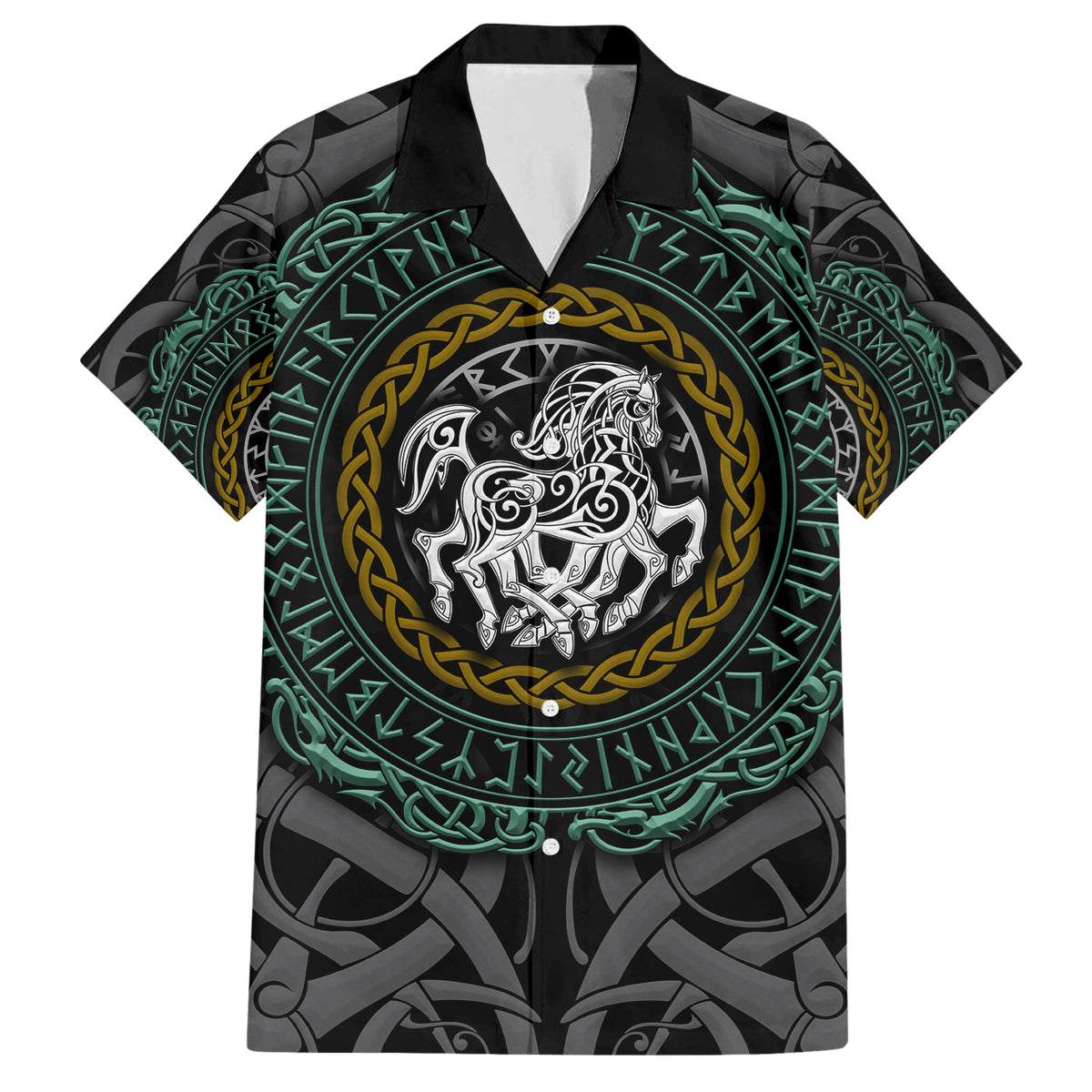 Viking Hawaiian Shirt Sleipnir symbol and viking pattern art - Wonder Print Shop