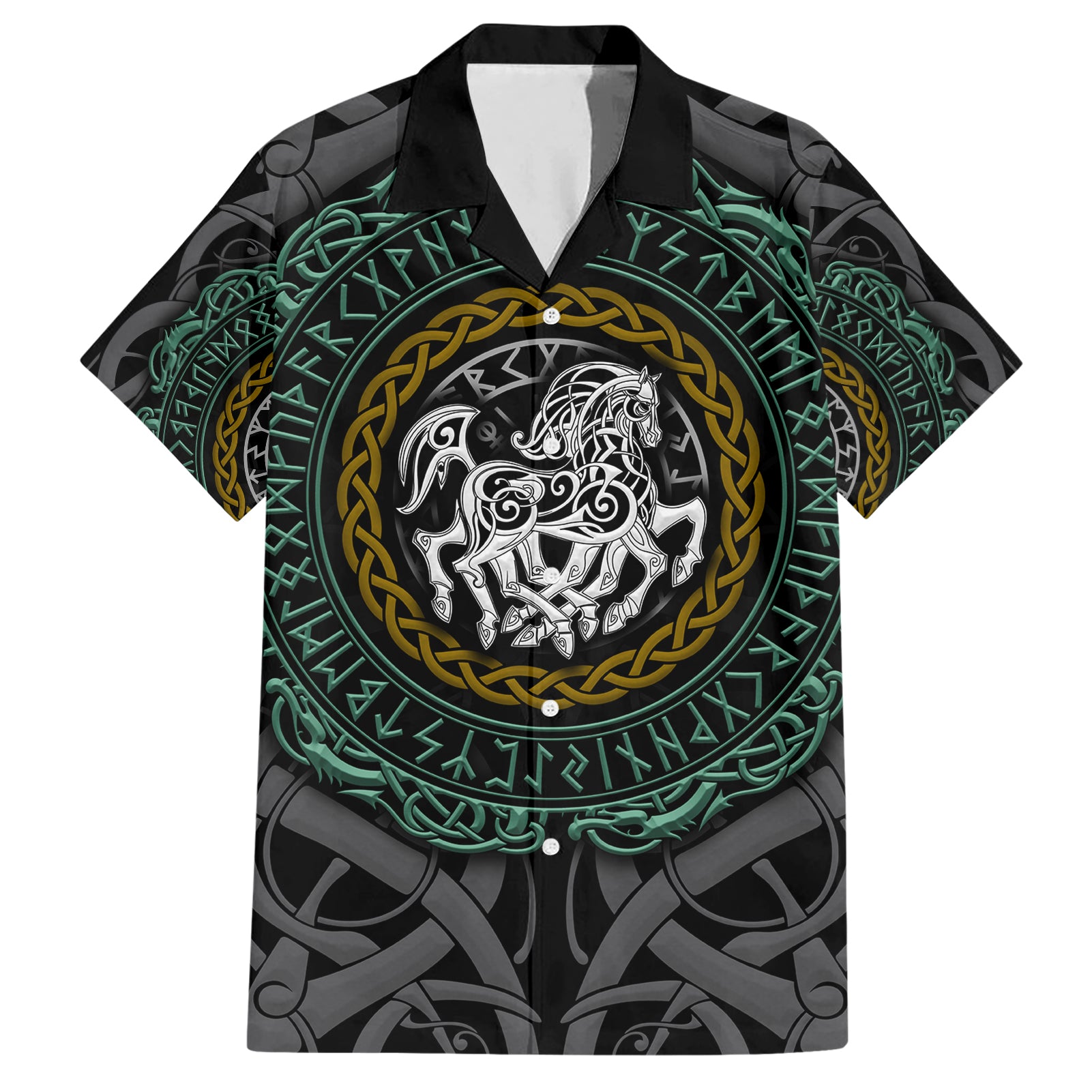 Viking Hawaiian Shirt Sleipnir symbol and viking pattern art - Wonder Print Shop