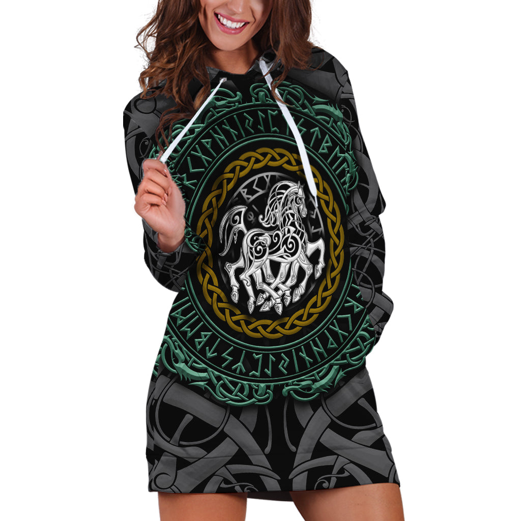 Viking Hoodie Dress Sleipnir symbol and viking pattern art - Wonder Print Shop