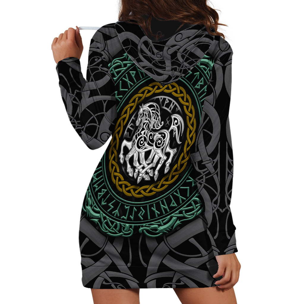 Viking Hoodie Dress Sleipnir symbol and viking pattern art - Wonder Print Shop