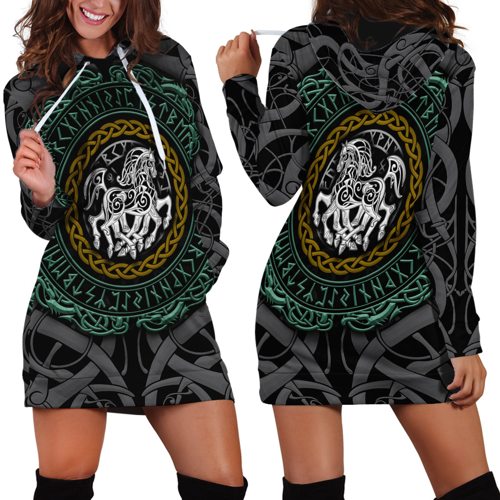 Viking Hoodie Dress Sleipnir symbol and viking pattern art - Wonder Print Shop