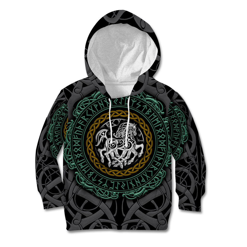 Viking Kid Hoodie Sleipnir symbol and viking pattern art - Wonder Print Shop