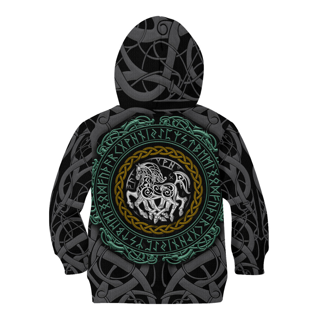 Viking Kid Hoodie Sleipnir symbol and viking pattern art - Wonder Print Shop