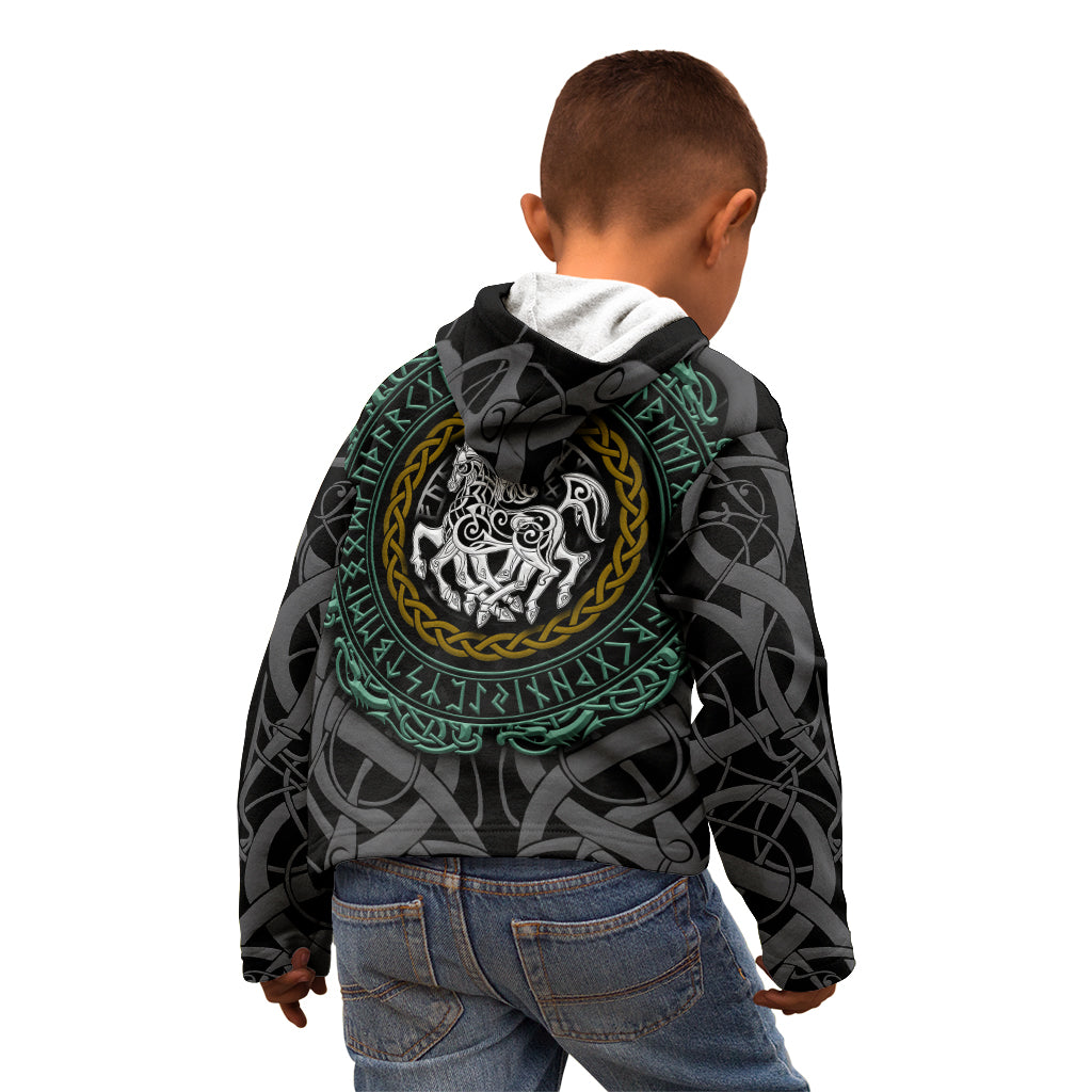Viking Kid Hoodie Sleipnir symbol and viking pattern art - Wonder Print Shop