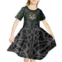 Viking Kid Short Sleeve Dress Sleipnir symbol and viking pattern art - Wonder Print Shop
