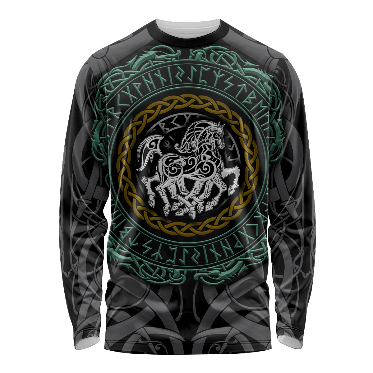 Viking Long Sleeve Shirt Sleipnir symbol and viking pattern art - Wonder Print Shop