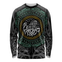 Viking Long Sleeve Shirt Sleipnir symbol and viking pattern art - Wonder Print Shop