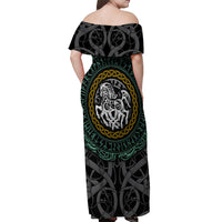 Viking Off Shoulder Maxi Dress Sleipnir symbol and viking pattern art - Wonder Print Shop