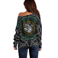 Viking Off Shoulder Sweater Sleipnir symbol and viking pattern art - Wonder Print Shop