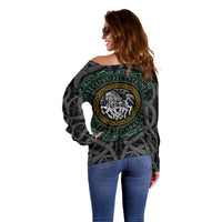 Viking Off Shoulder Sweater Sleipnir symbol and viking pattern art - Wonder Print Shop