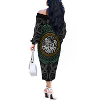 Viking Off The Shoulder Long Sleeve Dress Sleipnir symbol and viking pattern art - Wonder Print Shop