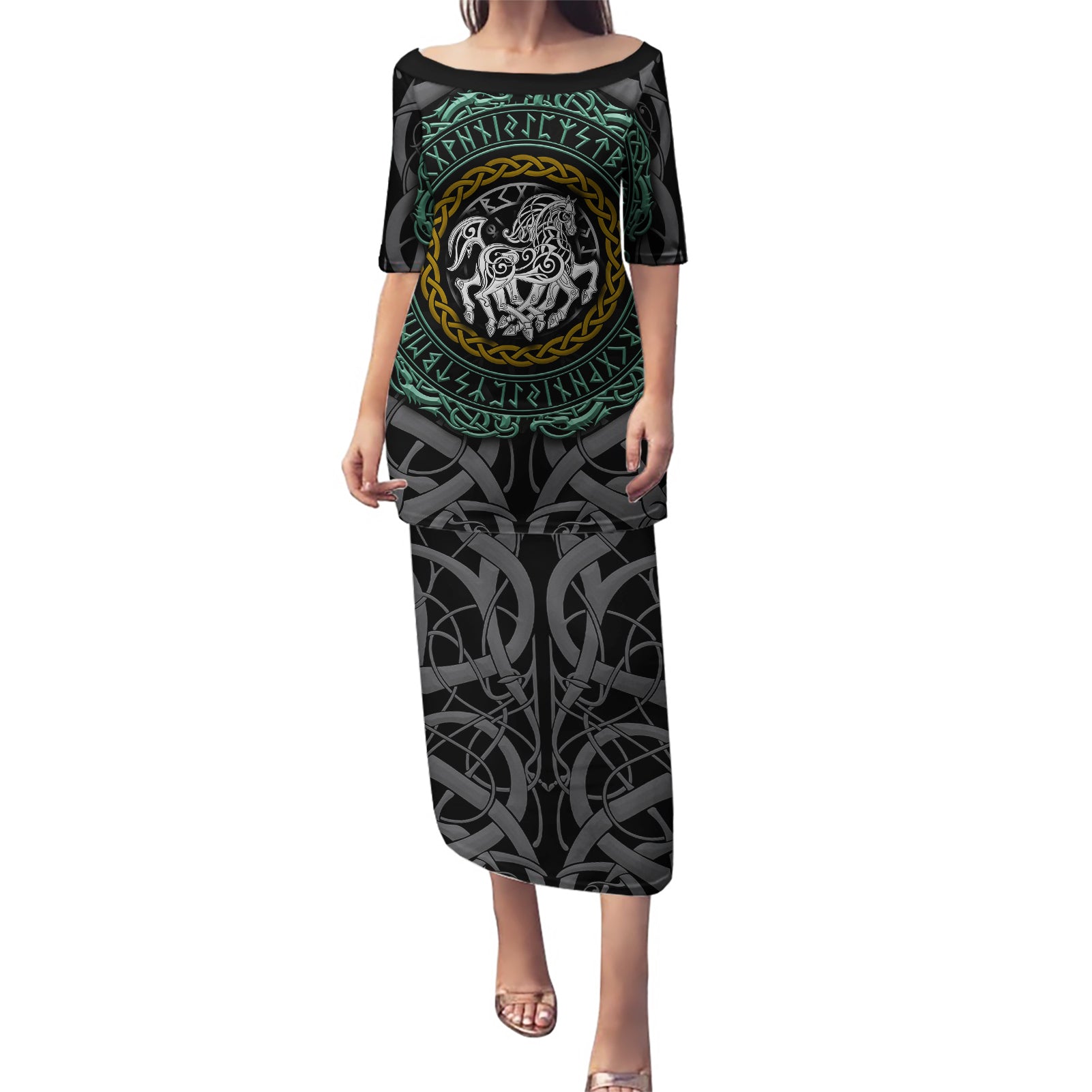 Viking Puletasi Sleipnir symbol and viking pattern art - Wonder Print Shop