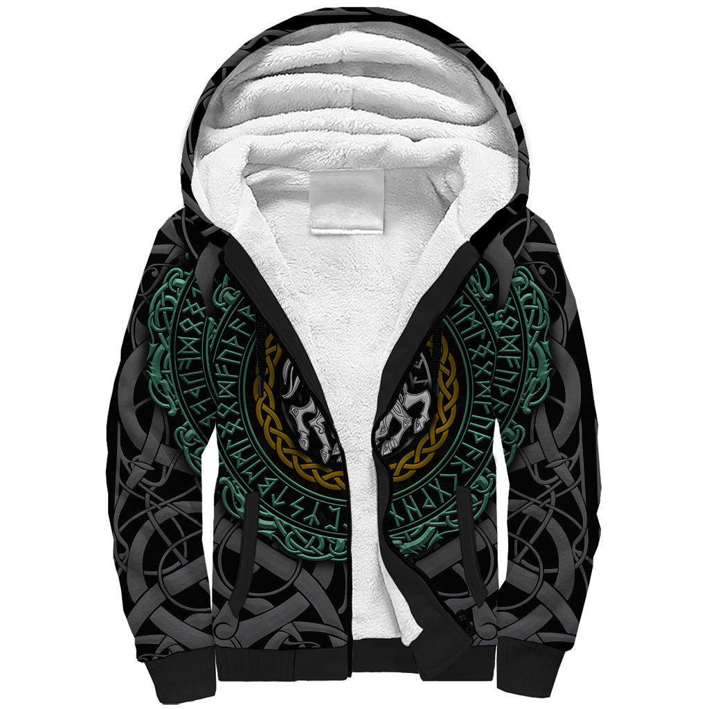 Viking Sherpa Hoodie Sleipnir symbol and viking pattern art - Wonder Print Shop