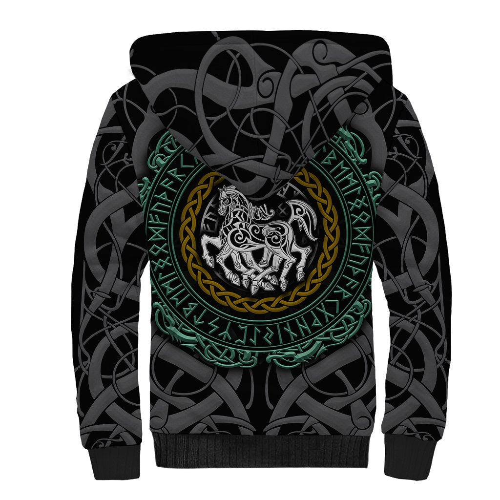 Viking Sherpa Hoodie Sleipnir symbol and viking pattern art - Wonder Print Shop