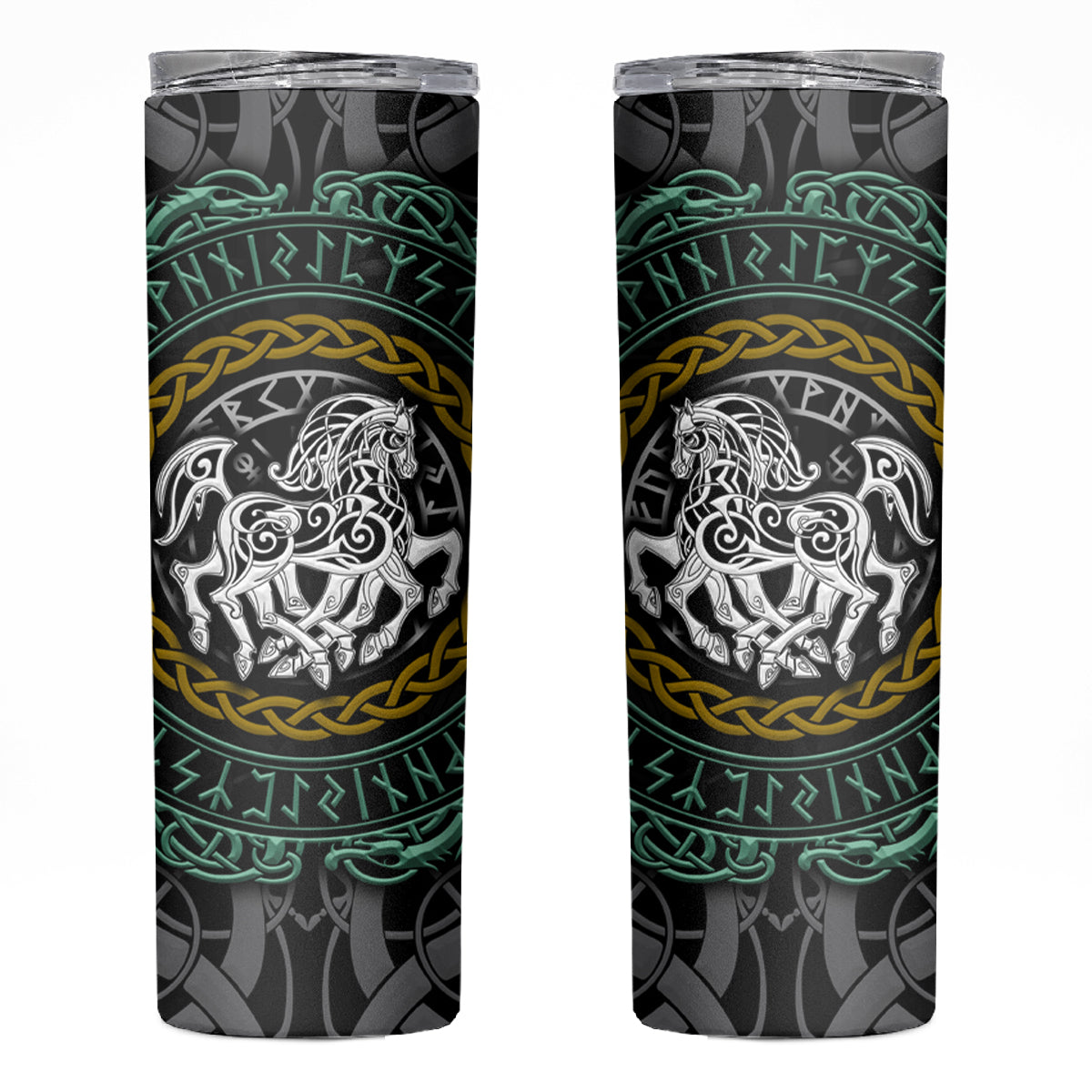 Viking Skinny Tumbler Sleipnir symbol and viking pattern art - Wonder Print Shop