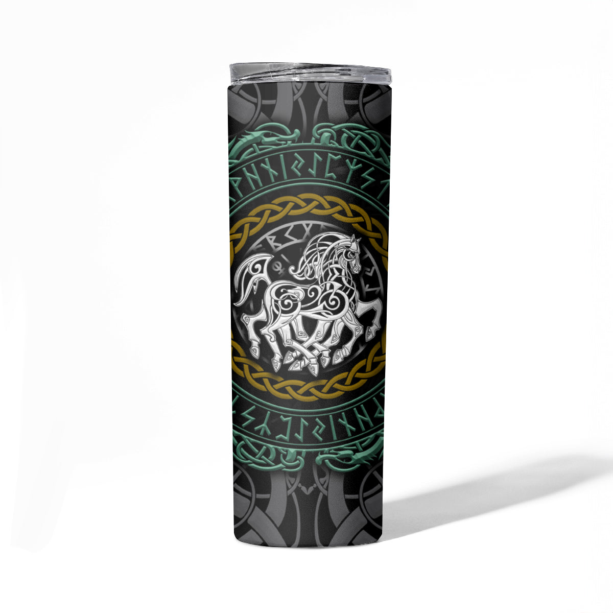 Viking Skinny Tumbler Sleipnir symbol and viking pattern art - Wonder Print Shop