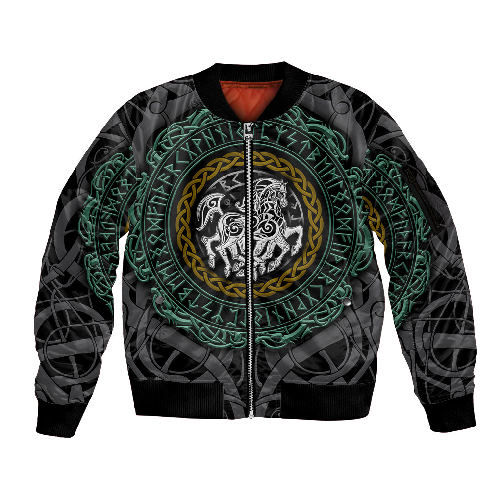 Viking Sleeve Zip Bomber Jacket Sleipnir symbol and viking pattern art - Wonder Print Shop