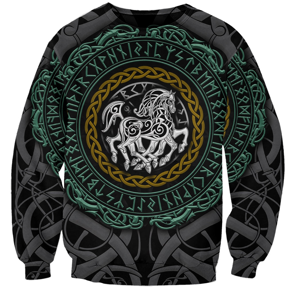 Viking Sweatshirt Sleipnir symbol and viking pattern art - Wonder Print Shop