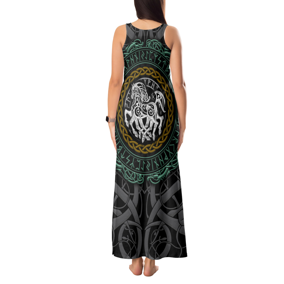 Viking Tank Maxi Dress Sleipnir symbol and viking pattern art - Wonder Print Shop